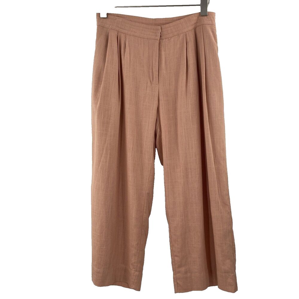 MO:VINT Linen Blend Pants S Wide Leg High Waist Lined Pleated Coral 22" Inseam